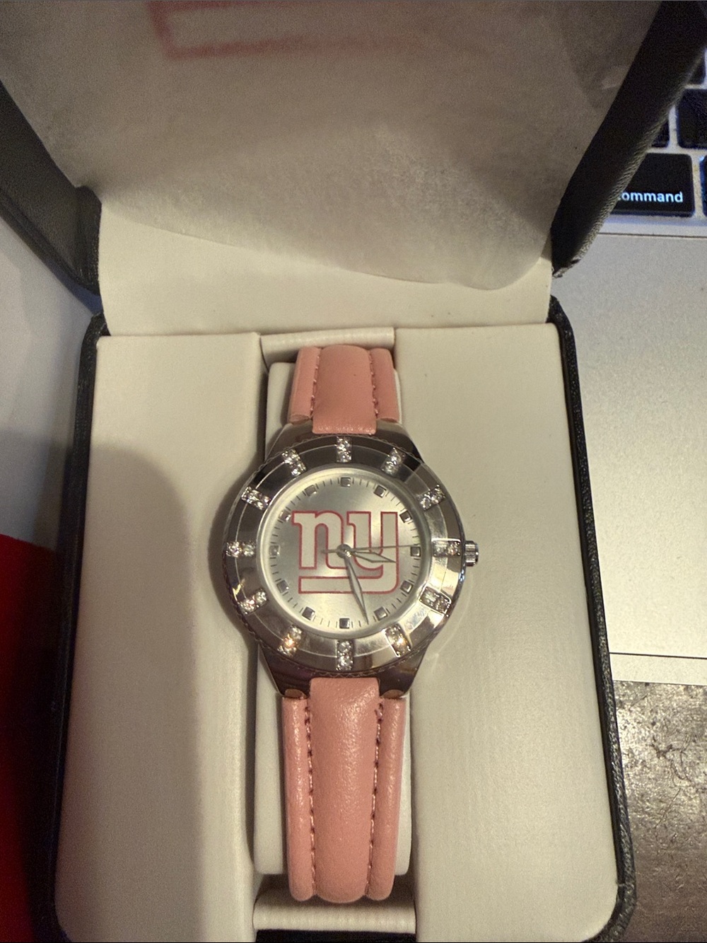 NFL Pink Leather Strap Watch with Team Logo Dial